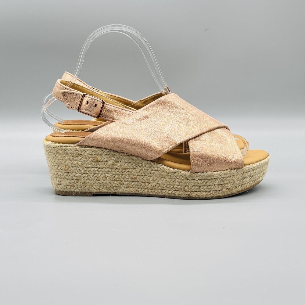 Matt Bernson Anthropologie Sandals Women 7 Pink Leather Espadrille Wedge Shoes